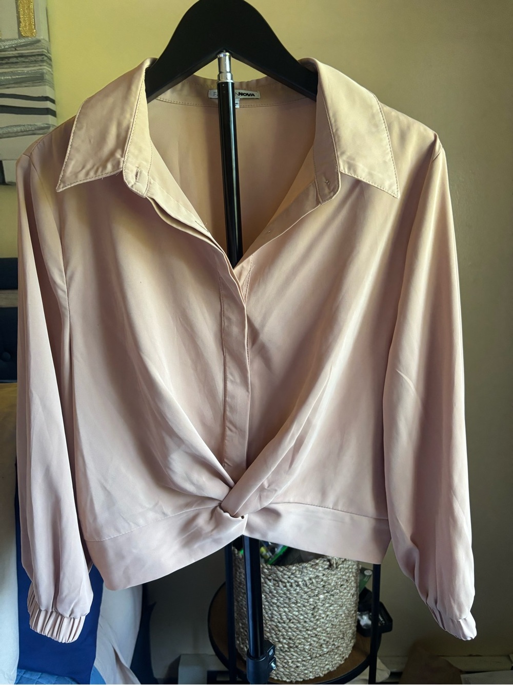 Fashion Nova Light Pink Twist-Front Button-Down Shirt